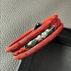 Vintage Cloisonné & Cinnabar Bangle Bracelet Bundle